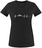 EZYshirt® Skifahren | Berg Frequenz | Snowboard Freestyle Winter Damen V-Neck T-Shirt
