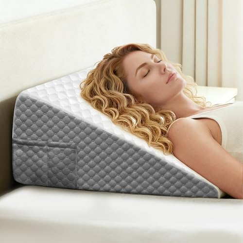 OAISZ Wedge Pillow, 10 Inch Bed Wedge Pillow for Headboard, Pillow Wedge for Acid Reflux Relief, After Surgery, Sleeping，Back Pain Relief, Memory Foam Top, LightGrey