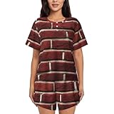 pyjwyfmy set pigiama da donna con stampa di pietra rossa mattone,set pigiama da donna per l'estate,set da salotto con tessuto rinfrescante, nero, large-5x-large