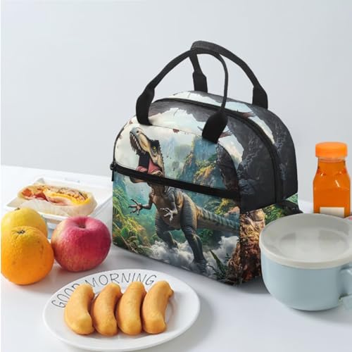 3D Cartoon Dinosaur Backpack School Bag Multicolor Polyester Bookbag with Lunch Box and Pencil Case and Water Bottle Sleeve for Teenager Boys 12-14 Years Old4