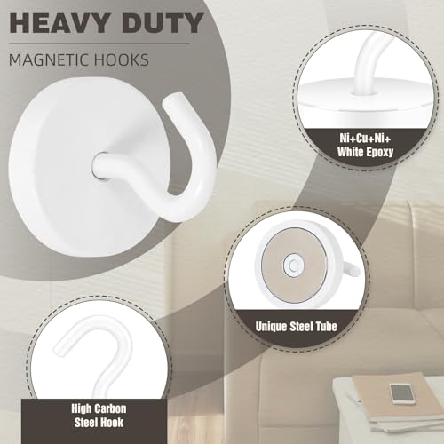 Image of Neosmuk Magnetic Hooks Steel Tube Design for Cruise,100lb+ White,10 Pack