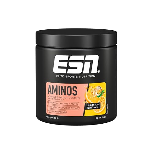 ESN AMINOS, Lemon Iced Tea, 400 g, feines Amino-Pulver mit essentiellen Aminosäuren & Astragin, 3,2 g Leucin pro Portion, ideale Löslichkeit, vegan - made in Germany