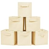 EZOWare Set of 6 Foldable Fabric Basket Bin Collapsible Storage Cube for Nursery Shelves Closet (Beige)