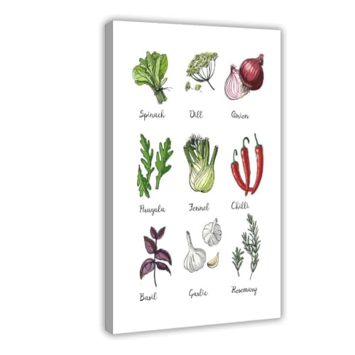 Toile épices et herbes cadeau idéal décoration maison et bureau 40x61