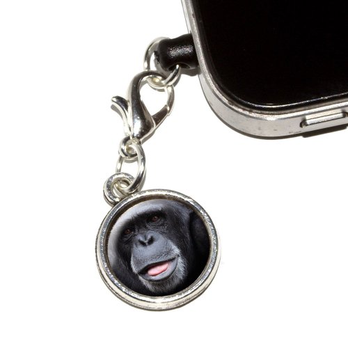 Tapón antipolvo de 3,5 mm en plata envejecida con diseño detallado de chimpancé