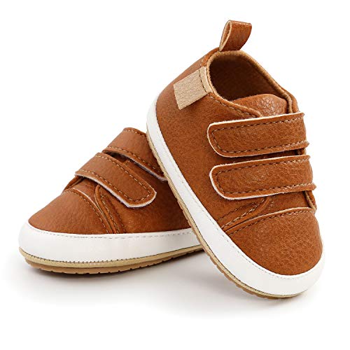 Image of SOFMUO Baby Boys Girls High Top Ankle PU Leather Sneakers Soft Rubber Sole Infant Moccasins Newborn Oxford Loafers Anti-Slip Toddler Wedding Uniform Dress Shoes