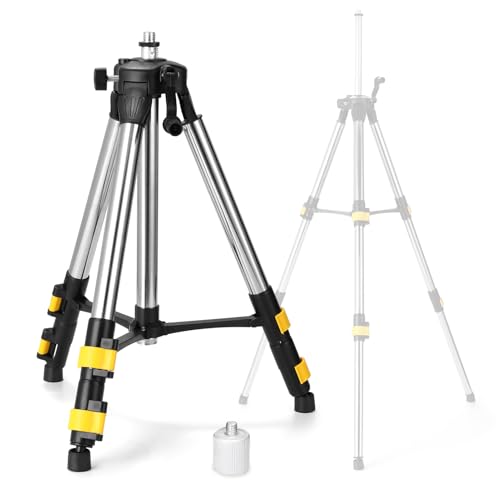 Hancaner Baustativ für Laser und Nivelliergeräte Höhe 1,2m, 5/8' und 1/4' Gewinde Schnittstelle, dreifach höhenverstellbarer Edelstahl-Verlängerungsstangen-Stativ