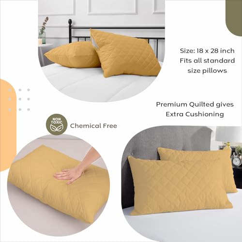 Ayka Waterproof Quilted Pillow Protector 220 GSM Soft Cotton Quilted Pillow Cover Protector Zippered Closure, Protection Against Water Spills & Dustmites- Beige, (18 x 28 inch) (Pack of 2)