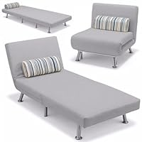 BAKAJI Schlafsofa, Einzelbett, Gestell aus Metall, Bezug aus Baumwolle, gepolstert, Rückenlehne mit 5 Positionen verstellbar. Maße 75 x 70 x 75 cm.