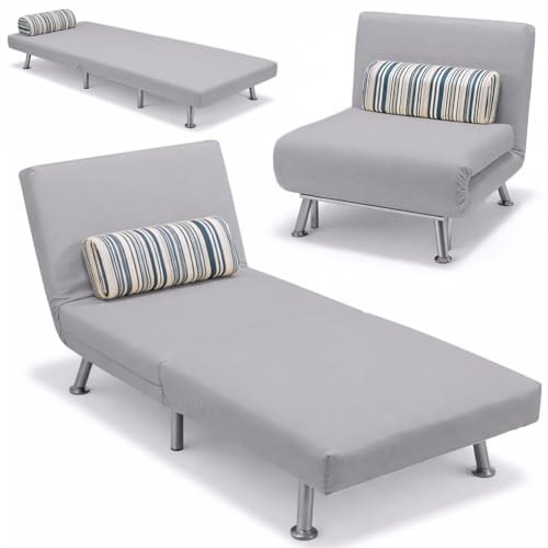 BAKAJI Schlafsofa, Einzelbett, Gestell aus Metall, Bezug aus Baumwolle, gepolstert, Rückenlehne mit 5 Positionen verstellbar. Maße 75 x 70 x 75 cm.