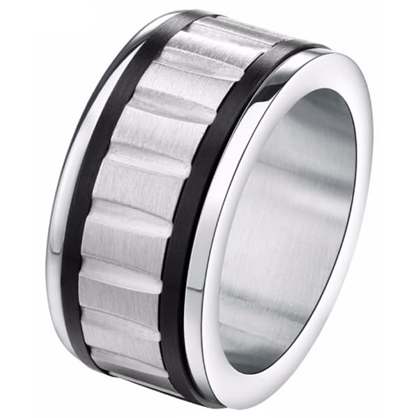 Bague en acier rainuré hommes le cadeau idéal noir argent 18mm