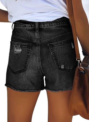 Image of onlypuff Womens Jean Short Cut Off Denim Shorts High Waist Ripped Distressed Stretchy
