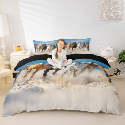 Erosebridal Black Horse Bedding Set Full Size, Kids Boys Galloping Steed Duvet Cover, 3D...