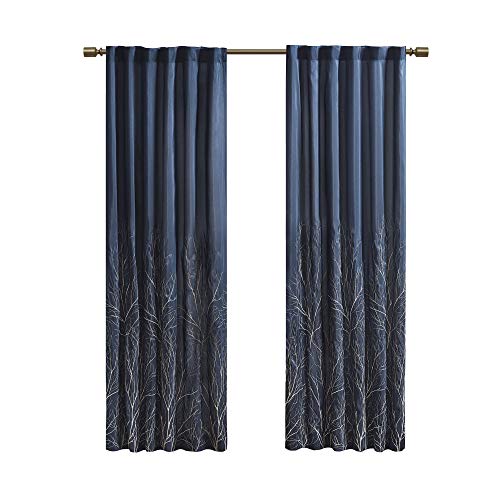 Madison Park Andora Embroidered Back Tab Fabric Single Window Living Room, Transitional Rod Pocket Light Curtain For Bedroom, 1-Panel Pack, 50 X 84, Navy #TOP7