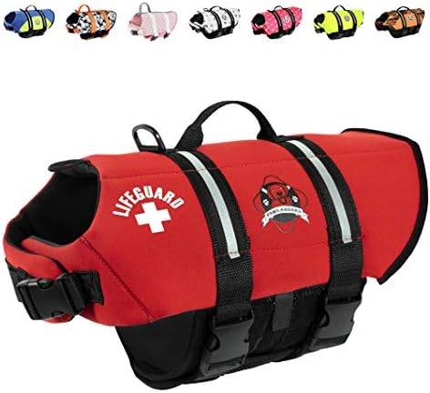 Paws Aboard Dog Life Jacket, Neoprene Dog Life Vest for Swimming and Boating - Red