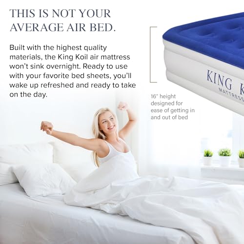 King Koil Luxury Twin Air Mattress with Built-in High Speed Pump for Camping, Home & Guests - Twin Size Double High Airbed Luxury Inflatable Blow Up Mattress Waterproof (1-Year Manufacturer Warranty)