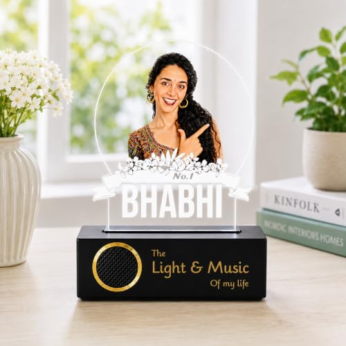 Image of ZOCI VOCI Personalized Rakhi Gift for Bhabhi, HD UV Printed Photo Lamp with Bluetooth Speaker, Warm White LED Acrylic Night Lamp, Custom Picture Gift for Sister-in-Law, Rakshabandhan Gift