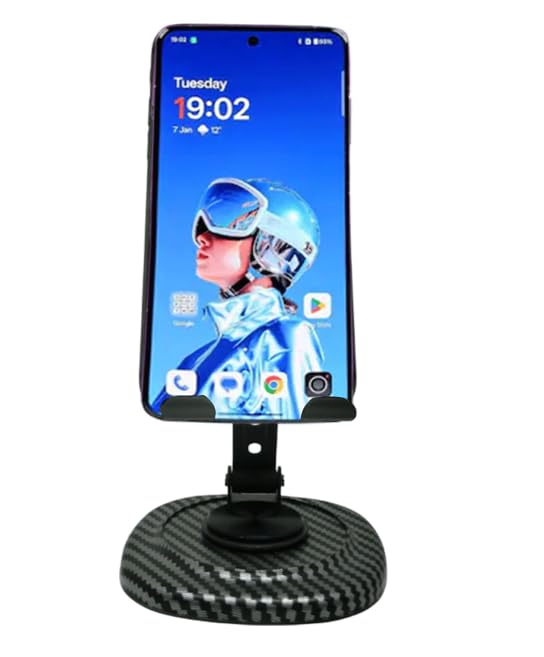 Image of Mobile Phone Stand for Desk | 360 Rotation & Adjustable Height | Foldable Stand for Smartphone & Tablet - White (Black 360*)