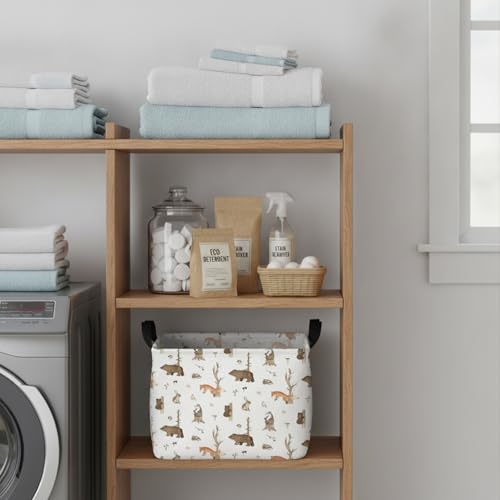 Image of Kid Storage Basket Bear Deer Jungle Decor | Cute Nursery, Baby Toy Clothes Storage Bin, Playroom Bedroom Decor