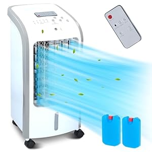 JUNG Alpina Mobiele airconditioning, zonder afvoerslang, met afstandsbediening, timer, 7,5 uur, 60 dBA, 2-in-1 luchtkoeler, luchtbevochtiger, mobiele ventilator met waterkoeling, mobiele