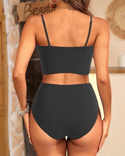 Tempt Me Women Bandeau Bikini Set Strapless High Waisted Two Piece Swimsuit Longline Bathing Suits2