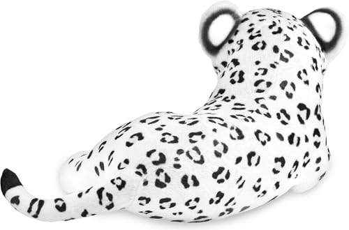 BRUBAKER Leopard Kuscheltier - 30 cm Stofftier - Baby Plüschtier Raubkatze Liegend - Kinder Plüsch Spielzeug - Weiß