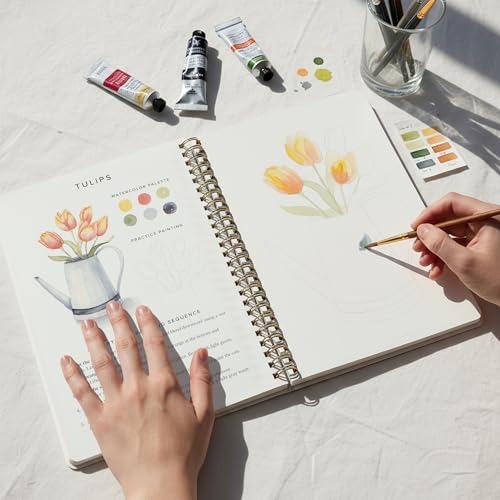 Image of Beautiful Watercolor Workbook for Beginners - Relaxing & Easy to Paint Water Coloring Book with Floral Designs on Premium Paper - Perfect for Gifting to Spark Creativity & Joy for Adults