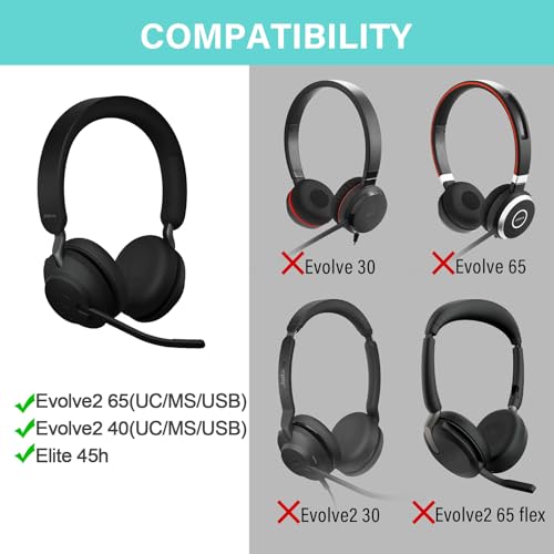 Almohadillas de repuesto para auriculares Jabra Evolve2 65 (65MS 65UC USB)/Evolve2 40 (40UC 40MS USB)/Elite 45h, cojines para auriculares On-Ear (Negro) miniatura 2