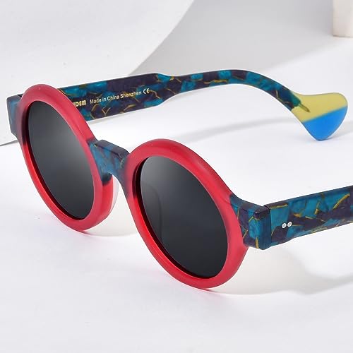 Image of HEPIDEM Matte Acetate Vintage Retro Round Polarized Sunglasses for Women 9270T