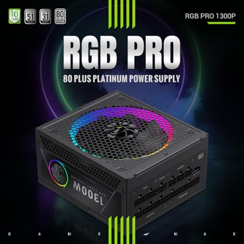 Image of GAMEMAX 1300W 80+ Platinum Fully Modular Power Supply, ATX 3.1 Version with LLC + DC-DC Circuit, Full-Range 110-240V, ARGB 140mm Fan with Sync, 100% Japanese Capacitors (RGB PRO 1300P)