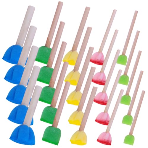 Uonlytech 25Pcs Sponge Brush with Handle for DIY Painting Art Crafts and Early Learning for Oil Watercolor Gouache Painting Activities