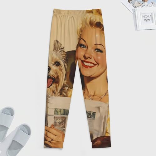 Lady And Yorkshire Terrier Puppy Dog Breathable Mens Pajama Pants Lounge Sleep PJ Bottoms Sleepwear Jogger3