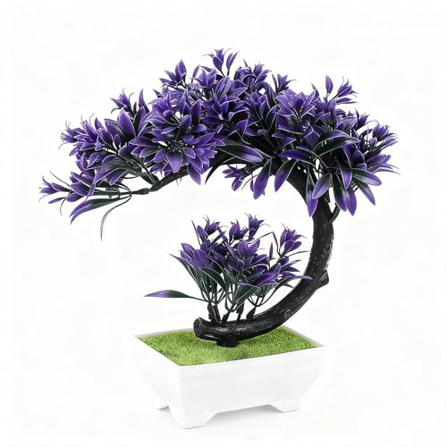 KLEHOPE Fake Pflanzen, Lila Künstlicher Baum, Kleine Kunststoff-Künstliche Pflanze, Kreativ und Realistisch Topfpflanze Künstlich, für Büro, Fensterbank, Schreibtisch