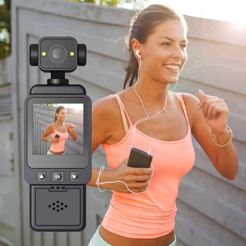 COCBTKQ Pocket Camera WiFi Body Cam, Mini Action Sports Cam Video Camcorder with Back Clip, 1.6-inch Colour Display?Fill-in Light?32GB TF Card, for Traveling