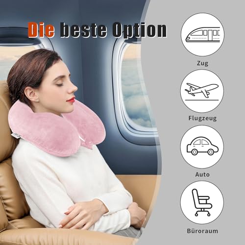 Egret Memory Foam Nackenhörnchen für Reisen - Ergonomische Unterstützung für Kopf, Nacken & Kinn - Super Leicht Nackenkissen für Flugzeug, Auto, Büro(Rosa)