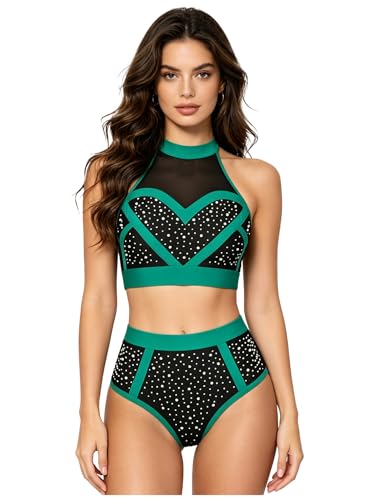 Haut court et short de danse strass Jeatha ensemble de gymnastique vert respirant