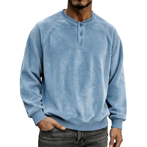 Sudadera Informal de Pana con Cuello y Mangas largas raglán para Hombre Tejido cómodo y Ajuste Relajado (Light Blue, XXXXXL) #185