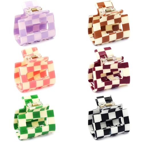 CUBACO Checkered Small Hair Clips for Girls Mini Medium Cute Claw Clips Y2k Preppy Stuff Checkered Decor Nonslip Hair Styling Accessories for Gift