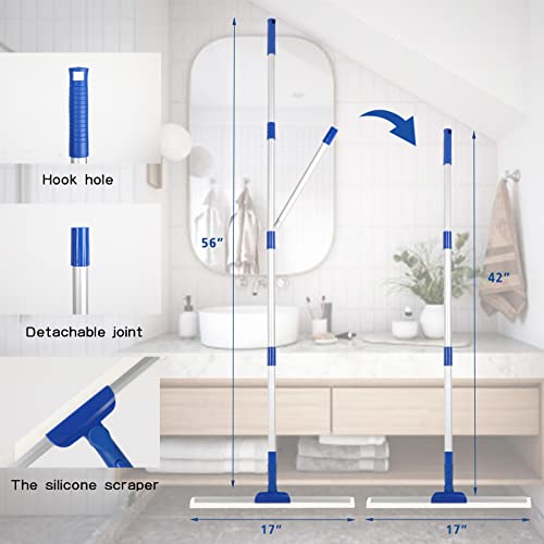 Professional Rubber Floor 180°Rotatable Squeegee Scrubber With 56" Adjustable Long Handle,Remove Water Cleaning Silicone Broom For Bathroom Tile,Shower Glass Doors,Garage Concrete,Marble Floors #TOP1
