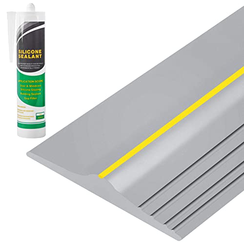 Papillon 10Ft with Adhesive Universal Garage Door Bottom Threshold Seal Strip, Weatherproof Rubber DIY Weather Stripping Replacement(Gray)