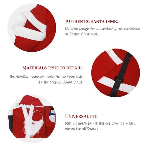 GLOSKIN 7 in 1 Weihnachtsmann Kostüm Set, Nikolaus Kostüm mit Mütze, Bart, Oberteil, Gürtel, Hose, stiefel und Geschenktüte für Weihnachts-Rollenspielpartys, Weihnachtsfeiern, Karneval und Theme