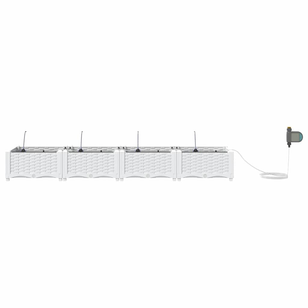 vidaXL Doniczka ogrodowa 4 pcs Biały 160 x 40 x 22 cm, Ogród i taras, nowoczesna doniczka samonawadniająca, trwały pojemnik na rośliny patio