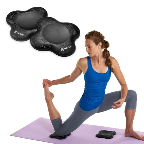 Gaiam Yoga Knee Pad (Set of 2) - Yoga Props and Accessories for Men Women Cushion Knee and Elbow Fitness Travel Meditation Kneeling Balance Floor Pilates Black