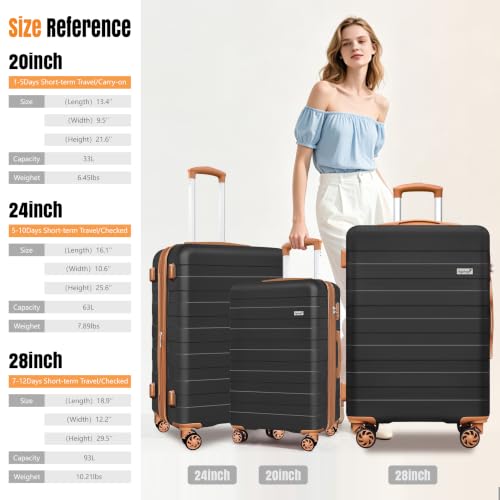 Image of KEYTANG Zebra Luggage Sets 3 Piece, 20 inch Carry On Luggage with Spinner Wheels, Hardside Business Travel Suitcase Set with TSA Lock, Lightweight Suitcase,20 /24 /28 inch,Black Brown