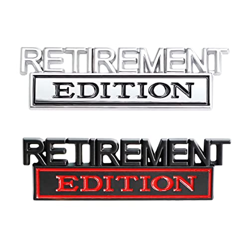 Image of 2 Pcs Retirement Edition Emblem 3D Metal Badge Decal Sticker Fit for Universal Car Truck SUV Side Rear Front Hood Trunk Door (Black Red)