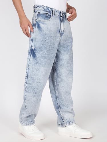 Image of BENE KLEED Men Blue Washed Baggy Fit Jeans