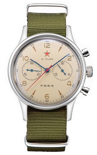 Seagull 1963 ST1901 Chronograph, Saphir, Displayrückseite, 2 Bänder, 40 mm, beige