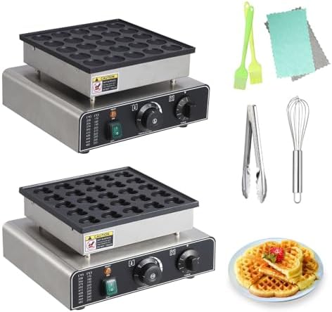 25 Hole and 25 Heart Waffle Maker, Commercial Electric Nonstick Mini Muffin Maker with 50-300℃ Separate Control, 1.8