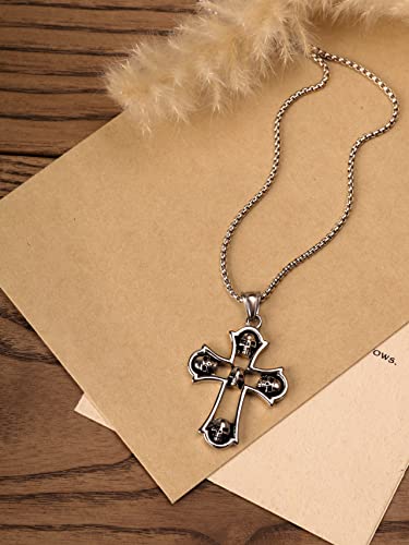 Sacina Gothic Punk Skull Necklace, Stainless Steel Skull Cross Pendant, Cross Necklace, SGothic Necklace, Goth Necklace, Halloween Necklace, Christmas New Year Jewelry Gift for Women