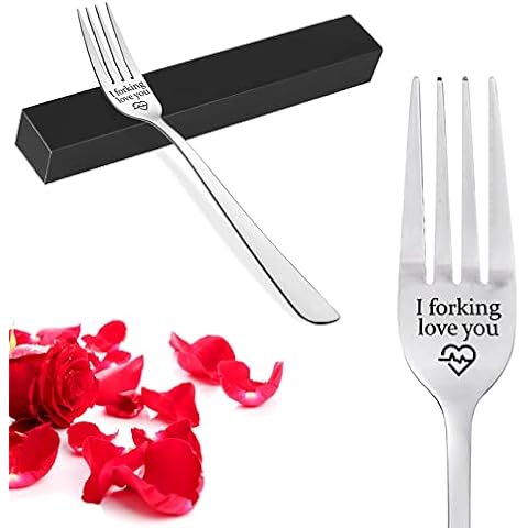 Yueshop Stainless Steel Engraved Fork,Personalized Letter Dinner Fork-I Forking Love You,Unique Carving Fork with Luxury Box Best Gifts for Christmas Valentine's Day Cover